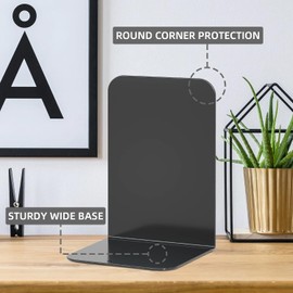 2 Pieces Metal Bookends Heavy Duty, Non-Slip Book Ends Support for Shelves Divider Stopper Holder with Non-Slip Rubber Pad for Schools, Offices, Libraries, Homes, to Protect Books and Desktops (2)