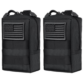 IronSeals 2 Pack Tactical Molle EDC Pouch Multi-Purpose Compact Pack Water-Resistant Utility Pouch with Flag Patch
