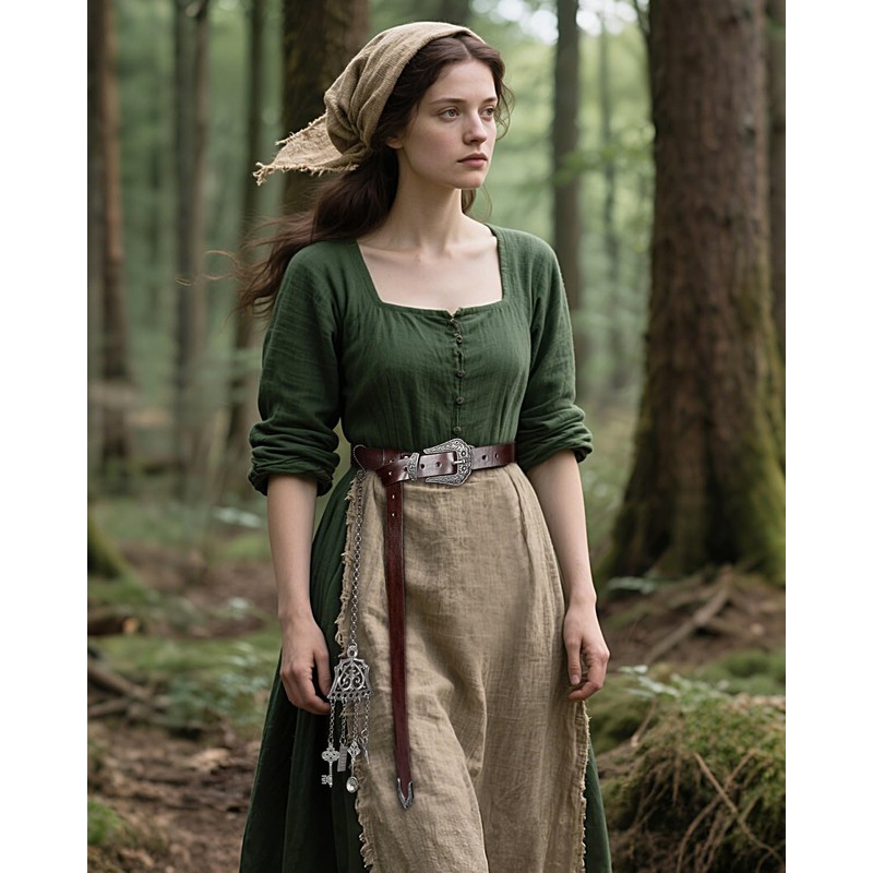 Joukavor Medieval Leather Belt with Chatelaine Tools Clip Renaissance Accessories