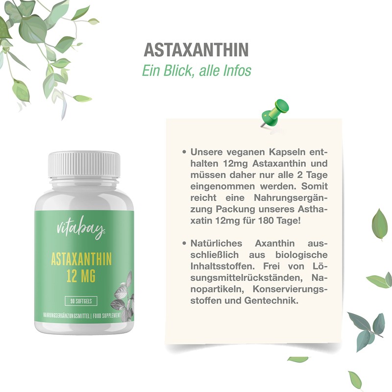 Vitabay Natural Astaxanthin 12 mg High Dose – Vegan and