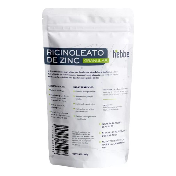 HEBBE COSMETICS AFN5 Ricinoleato De Zinc 100% Puro (desodorante Sólido) 100 G
