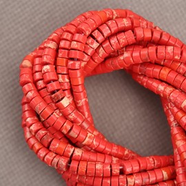 BONNY BOXX 150PCs Natural Red Imperial Jasper Spacer Beads, Loose Semi Precious Flat Round Gemstone Heishi Disc Stone Beads for Beading Jewelry Making 4mm*2mm