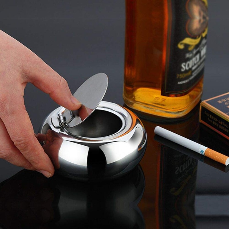 Ashtray, Stainless Steel Wind Ashtray with Lid for Indoor or