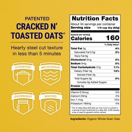 COACH'S OATS Organic Whole Grain Oatmeal (48 oz) Pack of 2 | Cracked n’ Toasted | Quick-Cooking, Steel Cut Texture | Heart-Healthy, Delicious Breakfast | Microwavable, Stovetop, Overnight Oatmeal