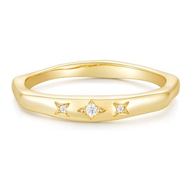 Mameloly 2.5mm 14K Gold Plated CZ Wedding Bands for Women Dainty Stackable Tiny Signet Ring Statement Rings for Her Size 3.5