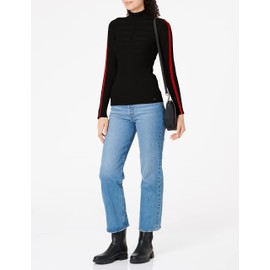 Morgan Women's Pull col roulé Bande Couleur Manche MENTOI Pullover Sweater, Black RED, TXS