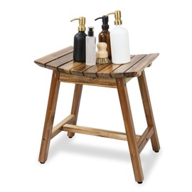 ENKEZI Shower Stool Bench Chair Waterproof with Storage Shelf 18 in, Acacia Shaving Legs Bench, Spa, Bath Seat, Inside Shower Bench for Adults Seniors Elderly (with Shelf)