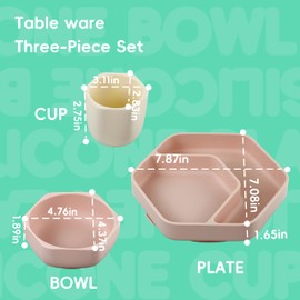 8 Pack Silicone Baby Dishware Set, Baby Feeding Set, Baby led Weaning Supplies & Utensils Suction Plate and Bowl, Baby Cup with Straw, Bib, Feeder Spoons (Pink)