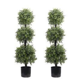 38''T Artificial Boxwood Topiary Triple Ball Outdoor Potted Plants Anti-UV Front Door Decor 2Pack