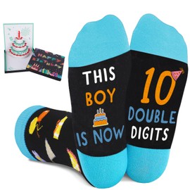 Amosking 10 Year Old Gifts for Boys with Socks and 3D Pop Up Birthday Card, Gifts for 10 Year Old Boys, Socks for 10 Year Old Boys, 3D Pop Up Greeting Card