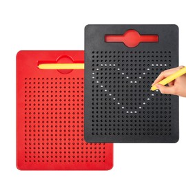 Pack of 2 Small Magnetic Drawing Boards, Magnetic Steel Ball Drawing Board, Magnetic Plate for Children, Magnetic Steel Ball Drawing, for Drawing and Writing Children (Red, Black)