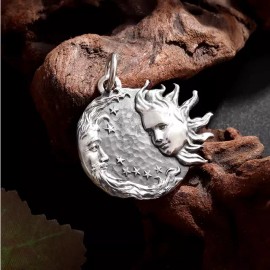 Fashion Jewelry CELESTIAL MOON SUN FACES HOROSCOPE Pendant on 925 Sterling Silver 22" Necklace