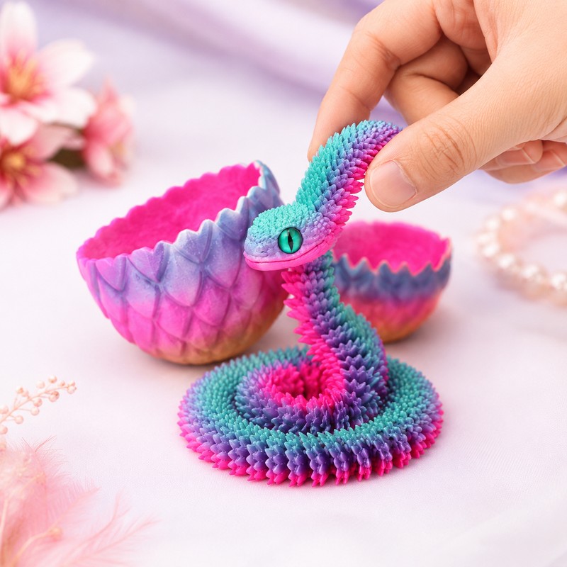 3D Printed Articulated Snake Egg Toy for Desk Decor –
