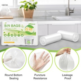5L Small Bin Bags, 120 Counts Bin Liners Small Pedal Bin Bags Mini Pedal Bin Bags Pedal Bin Liners Mini Garbage Bags for Car, Office, Bathroom, Bedroom (White, 5L)