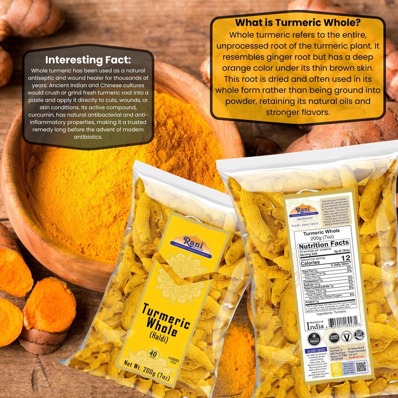 Rani Turmeric (Haldi) Root Whole Spice, Dried 7oz (200g) ~