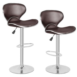 Set of 2 Bar Stools Modern PU Leather Height Adjustable Swivel Barstool Hydraulic Island Bar Stools Armless Kitchen Counter Bar Chairs with Back and Footrest - Color: Brown