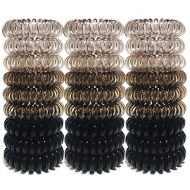 Reazana 27 Pieces Coil Hair Ties Spiral Hair Ties Waterproof Elastic Phone Cord Hair Ties Traceless Ponytail Holder Coils 1.6inch(4cm) No Crease Hair Bands for Women and Girls Thick Hair (Ombre Black)