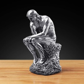 Aendu Creative Thinker Statues Individual Figurine for Living Room Decor H 9.6 Inch (Sandstone) - Unique Sculpture Enhancing Creativity and Inspiration in Home or Office (Silver)