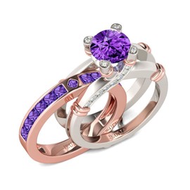 Jeulia Diamond Band Rings for Women cz Sterling Silver Interchangeable Ring Sets Wedding Engagement Anniversary Promise Ring Bridal Sets (Amethyst Purple, 7.5)
