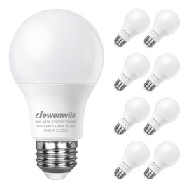 DEWENWILS 8-Pack A19 LED Light Bulb, 760LM, 5000K Daylight LED Light Bulbs, 9 Watt(60 Watt Equivalent), E26 Medium Screw Base, Non Dimmable, UL Listed
