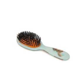Rock & Ruddle Natural Pure Boar Bristle Hair Brush for Women & Kids (Small/Travel Size, 17.5cm) - Great for Wet & Dry Hair, Detangling Smoothing Blowdrying - Designed & Made in UK - Turtles