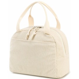Bluboon Beige Corduroy Insulated Lunch Bag Spacious Lightweight Cooler Tote for Women