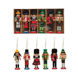 Creative Co-Op 5' H Pine Wood Nutcracker Ornaments, Multi Color, Boxed Set of 6