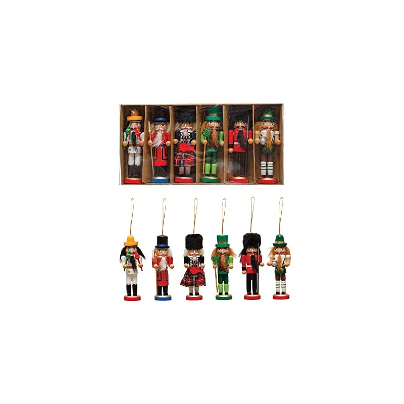 Creative Co-Op 5' H Pine Wood Nutcracker Ornaments, Multi Color,