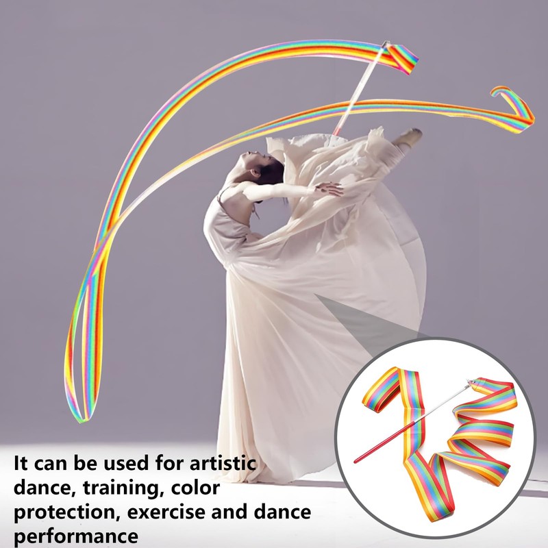 10 Stücke Tanzband Mit Stab Kinder,Regenbogen Tanzband, Kunst Gymnastik Rhythmische