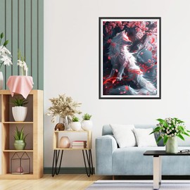 QQYRHN 5D White Fox Diamond Painting Kit for Adults Beginners Flowers Diamond Art Kits Complete DIY Fantasy Fox Diamond Embroidery Set Perfect for Relaxation and Decor 30 x 40 cm