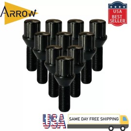 ARROW 20x Black M12x1.25 Cone Seat Spline Lug Bolt 28mm Shank Fit Cherokee Compass