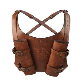 Leather Sword Sheath Holster Medieval Viking Knight Harness Belt with Double Adjustable Scabbard Back Holder Cosplay Costume Accessory (Brown)