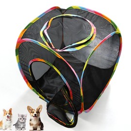 Cat Play Cube,Pet Cat Outdoor Mesh Play Cube for Tunnel | Animal Playpen Playhouse Ventilated Hide House Pop Open Design for Balcony, Patio, Apartment