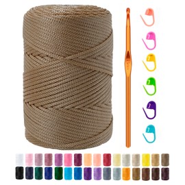 Tsuisho 2.5mm x 185 Yards Premium Polyester Macrame Cord 2.5mm Polypropylene Cord for Knitting and Crocheting Hats, Bags, Purses, Shoes, Carpets, Basket, Plant Hangers, DIY Crafts -Khaki