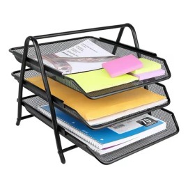 Charola Metalica Organizador Escritorio De Malla 3 Niveles Color Negro                                                                                