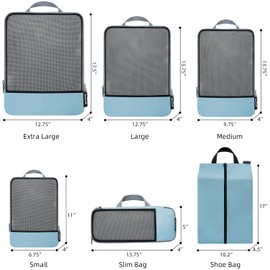 BAGAIL 4 Set/6 Set Compression Packing Cubes Travel Accessories Expandable Packing Organizers(Dusty Blue HalfMesh 6 Set)