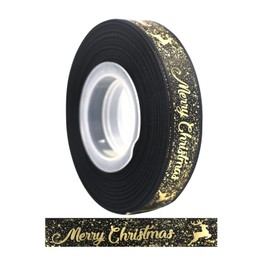 LOOGI Merry Christmas Ribbon 25 Yards, 5/8" Double Faced Satin Ribbon Wide Glitter Black Grosgrain Ribbon for Gift Wrapping Crafts Wreaths