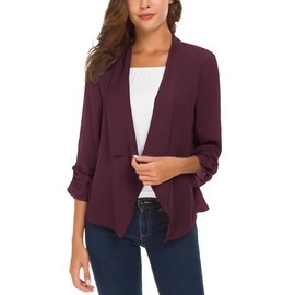 Urban CoCo Women's Ruched Sleeve Lightweight Thin Chiffon Blazer (M, Mulberry)