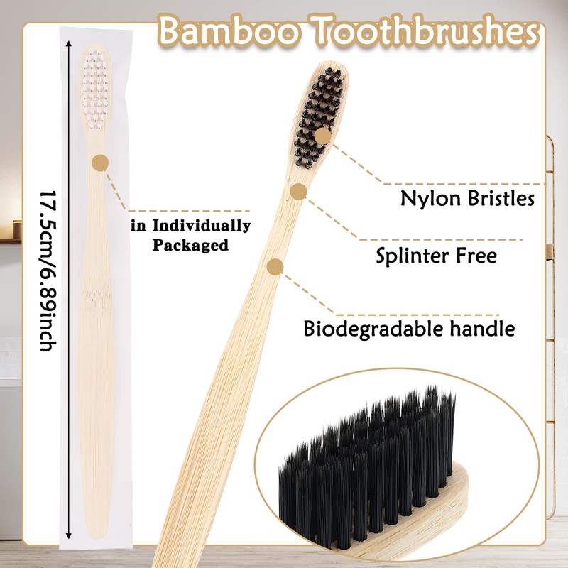 Vesici 200 Pieces Bamboo Toothbrushes Bulk Soft Bristles Toothbrushes with