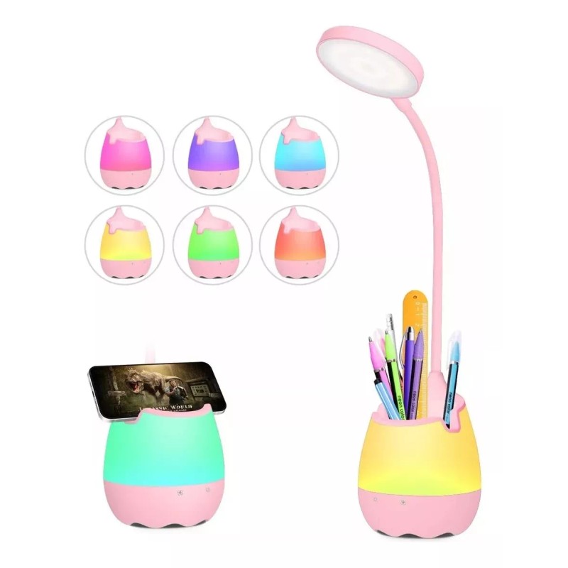 WEHOGAR Lampara De Escritorio Led Rgb Con Espejo,porta Lapices Y