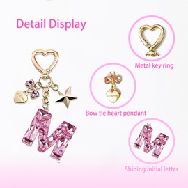 Kgtee Initial Key Chains Women,Letter Keychain,Purse Charms,Cute Bag Charm (Letter M, Pink)