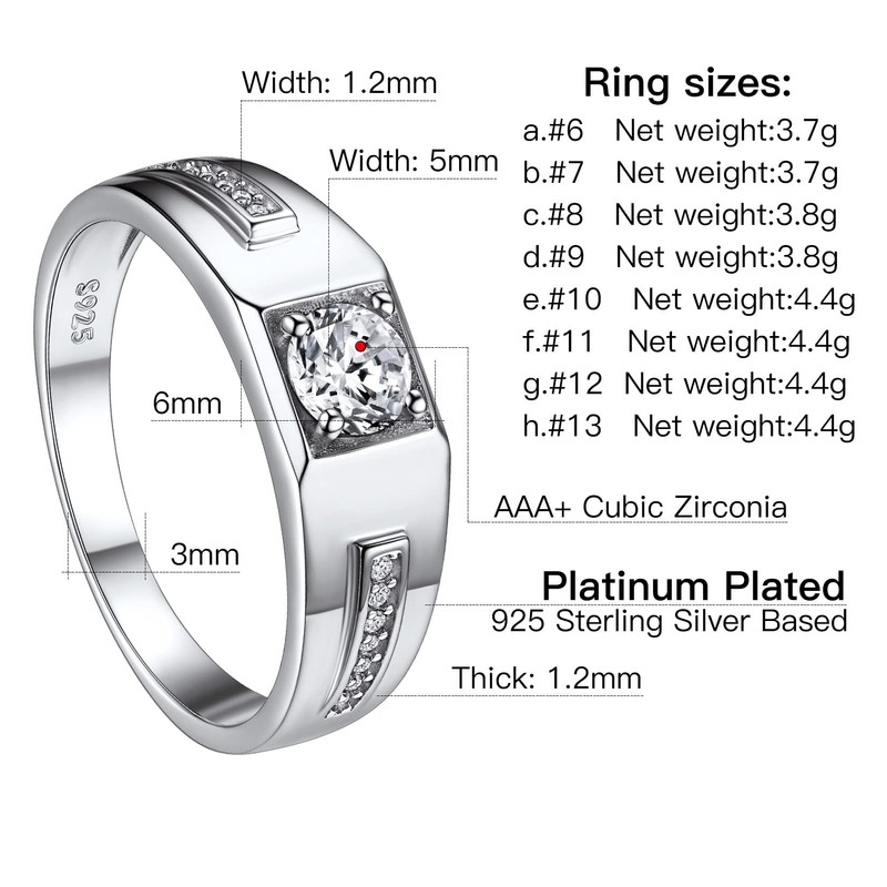 Suplight Sterling Silver Cubic Zirocnia Band Ring 6mm Engagement Wedding