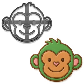 Mighty Gadget Cute Monkey Face Cookie Cutter & Stamp - 4x3.21", Adorable Animal Baking Tool for Kids and Jungle Parties (Random Color)