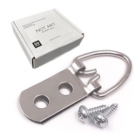 Not Art Supplies D Ring Picture Hangers with Screws - 50 Pack Pro Quality Heavy Duty Picture Hooks - 2 Hole Design, Picture Frame Hardware