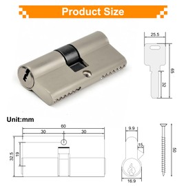 Idota Lock Cylinder, Cylinder Lock 30/30 with 5 Keys, Lock Cylinder Lockable on Both Sides, Door Lock Cylinder for All Types of Doors (3030)