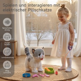 OR OR TU Cat Toy Kids Plush Kitten Electronic Pets with Remote Controlled Interactive Toy Cat Running and Barking Licks Cat Children Toy for Children Gift