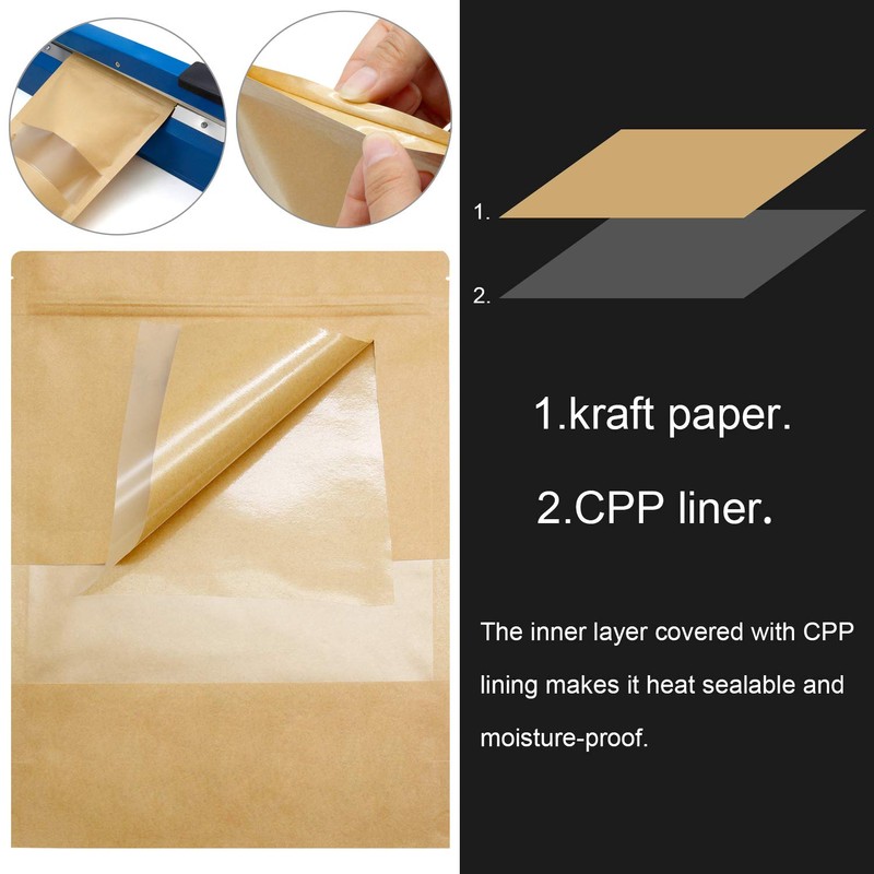 Blisstime 50 Pack Kraft Stand Up Zip Lock Pouch Bags,