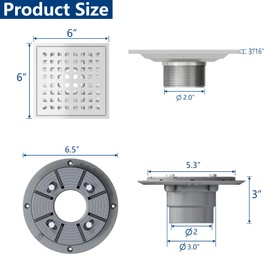 Neodrain Square Shower Drain,6 inch Stainless Steel 304 Grate and PVC Drain Body, Grate with Brushed Nickel Finish, Kit Includes Hair Trap/Strainer,Lifting Hook and PVC Drain Base
