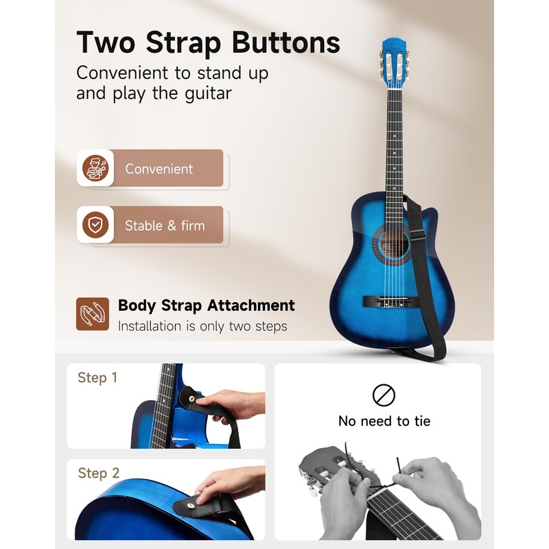 Moukey 38" Acoustic Guitar for Beginners Kids Youth Adult Cutaway