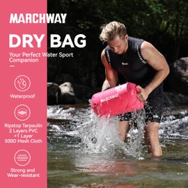 MARCHWAY Floating Waterproof Dry Bag Backpack 5L/10L/20L/30L/40L, Roll Top Sack Keeps Gear Dry for Kayaking, Rafting, Boating, Swimming, Camping, Hiking, Beach, Fishing (Pink, 40L)